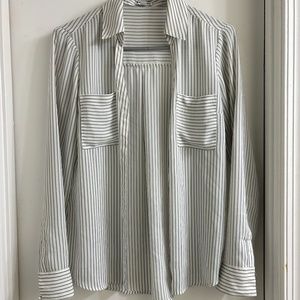 Express Striped Slim Fit Button Down Shirt (White & gray colored shirt)